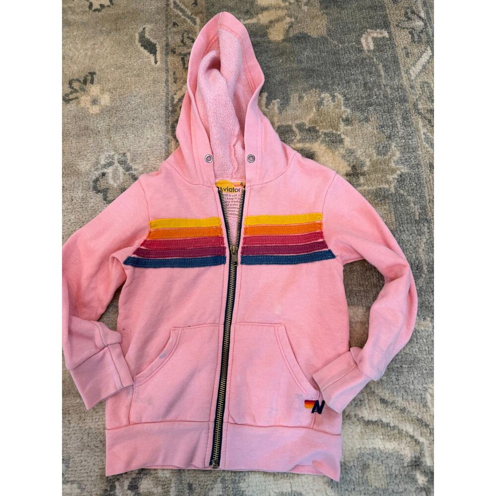 Aviator Nation Youth Hoodie Zip Up Kids Size 4 Pink 5 Stripe Rainbow